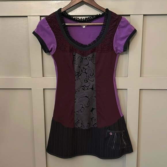 Kollontai Cory Tunic Whimsigoth Lace Mixed Media Purple Black Size Medium - Picture 1 of 7